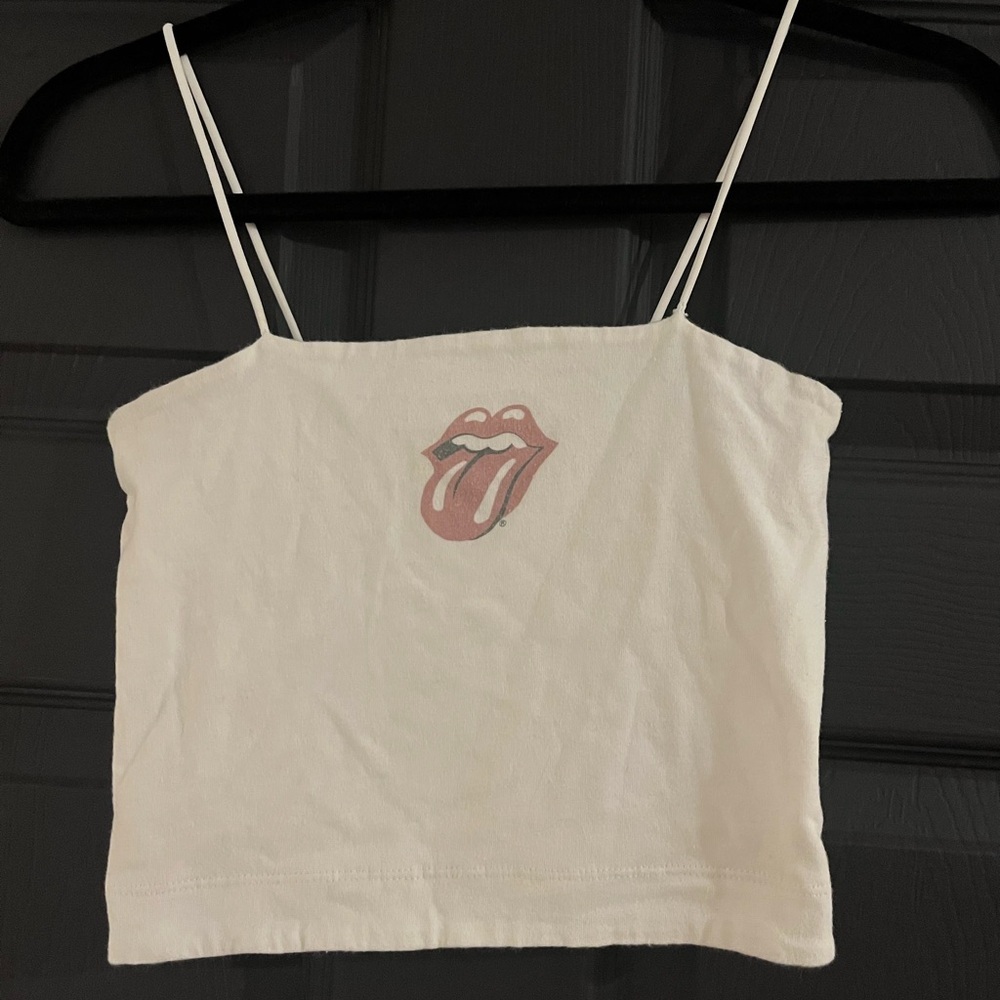 Rolling Stones White Cropped Tank Top